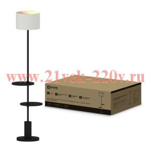 Светильник ТНО 09-2ПЕ27-WB USB-C напольн. под лампу две полки бел. абажур/ черн. основание IN HOME 4