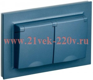 Розетка ИЭК BRITE 2х2P+E Schuko шторки с крышкой 2-я 16А IP44 маренго в сборе (РСбш12-3-44-БрМ) BR-R26-16-44-K35-F