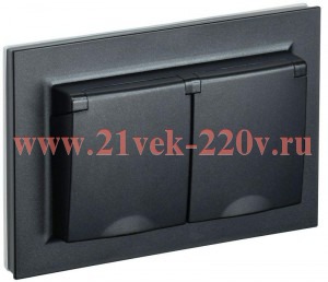 Розетка ИЭК BRITE 2х2P+E Schuko шторки с крышкой двойная 16А IP44 черный в сборе(РСбш12-3-44-БрЧ) BR-R26-16-44-K02-F