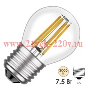 Лампа филаментная светодиодная шарик Foton FL-LED 7.5W 3000K 220V E27 прозрачная 609069