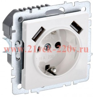Зарядка ИЭК BRITE розетка 2Р+Е со шторками 16А с USB A+A 2,1А белый (РЮш10-1-БрБ) BR-R14-16-U21-D21-K01