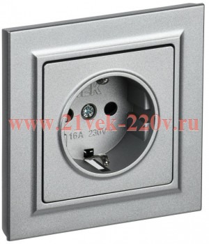 Розетка ИЭК BRITE 2P+E Schuko со шторками 16А в сборе алюминий (РСР14-1-0-БрА) BR-R14-16-K47-F