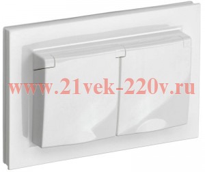 Розетка ИЭК BRITE 2х2P+E Schuko шторки с крышкой двойная 16А IP44 белый в сборе (РСбш12-3-44-БрБ) BR-R26-16-44-K01-F