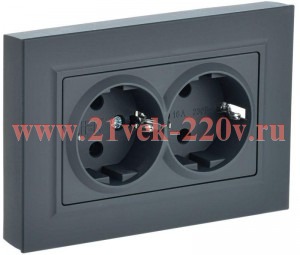 Розетка ИЭК BRITE 2х2P+E Schuko со шторками двойная 16А графит в сборе (РСш12-3-БрГ) BR-R24-16-K53-F