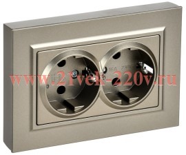 Розетка BRITE 2-я с з/к без з/ш пл 16А в сб РСПл12-3-БрШ шам IEK BR-R27-16-K37-F