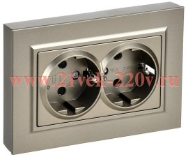 Розетка BRITE 2-я с з/к/ш пл 16А в сб. РСшПл12-3-БрШ шамп. IEK BR-R28-16-K37-F