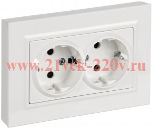 Розетка BRITE 2-я с з/к/ш пл 16А в сб. РСшПл12-3-БрБ бел. IEK BR-R28-16-K01-F