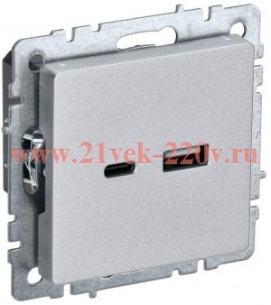 Зарядка ИЭК BRITE USB A+С 3,1А алюминий (РЮ11-1-БрА) BR-U22-018-K47