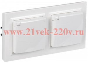 Розетка с крышкой Brite 16А IP44 РСбш10-3-44-БрБ бел. в сб 2шт IEK BR-R16-16-44-2-K01-F-PRO