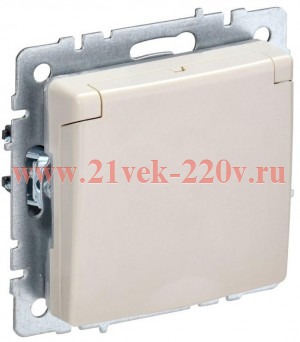 Розетка ИЭК BRITE 2P+E Schuko со шторками с крышкой 16А бежевый (РСбш10-3-БрКр) BR-R16-16-K10