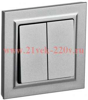 Выключатель 2-клавишный ИЭК BRITE 10А в сборе алюминий (ВСР10-2-0-БрА) BR-V20-0-10-K47-F