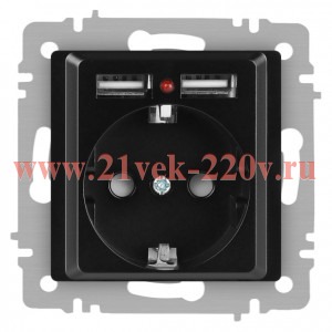 Розетка Intro Accent 6-410-05 , P+E Schuko со шторками, 16А-250В + 2хUSB, IP20, СУ, антрацит