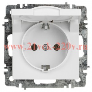 Розетка Intro Accent 6-203-01 2P+E Schuko с крышкой, 16А-250В, IP20, СУ, AL/CU, белый