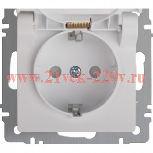Розетка Intro Accent 6-209-01 , 2P+E Schuko с крышкой штор., 16А-250В, IP44, СУ, AL/CU, белый