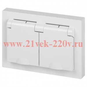 Розетка Intro Accent 6-210-01 2х2P+E Schuko с крышками штор., 16А-250В, IP44, СУ, AL/CU, белый