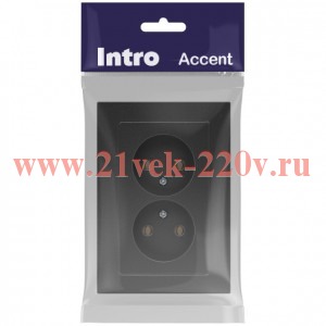 Розетка Intro Accent 6-204-07 , 2х2P, 16А-250В, IP20, СУ, AL/CU, графит