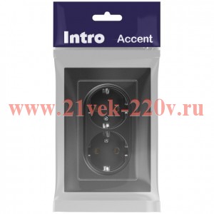 Розетка Intro Accent 6-205-07 , 2X2P+E Schuko, 16А-250В, IP20, СУ, AL/CU, графит