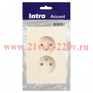 Розетка Intro Accent 6-204-02 2х2P, 16А-250В, IP20, СУ, AL/CU, слоновая кость