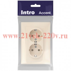 Розетка Intro Accent 6-205-02 2X2P+E Schuko, 16А-250В, IP20, СУ, AL/CU, слоновая кость
