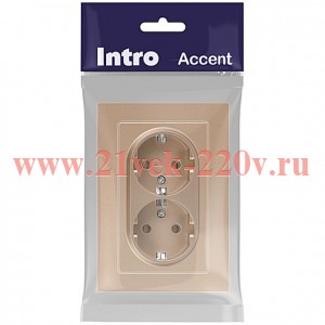 Розетка Intro Accent 6-205-04 2X2P+E Schuko, 16А-250В, IP20, СУ, AL/CU, шампань