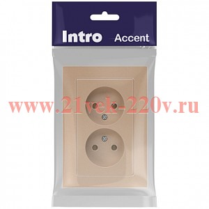 Розетка Intro Accent 6-204-04 2х2P, 16А-250В, IP20, СУ, AL/CU, шампань
