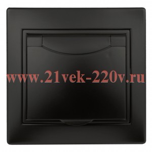 Розетка Intro Plano 1-203-05 с заземлением 2P+E Schuko с крышкой, 16А-250В, IP20, СУ, антрацит