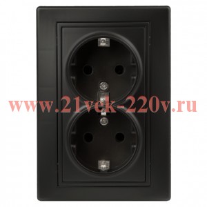 Розетка Intro Plano 1-205-05 с заземлением двойная 2X2P+E Schuko, 16А-250В, IP20, СУ, антрацит