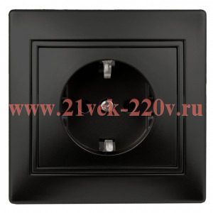 Розетка Intro Plano 1-206-05 с заземлением 2P+E Schuko со шторками, 16А-250В, IP20, СУ, антрацит