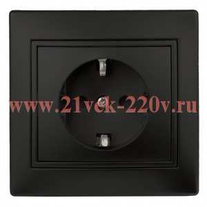 Розетка Intro Plano 1-202-05 с заземлением 2P+E Schuko, 16А-250В, IP20, СУ, антрацит