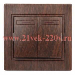Выключатель Intro Plano 1-105-10 двухклавишный с подсветкой, 10А-250В, IP20, СУ, венге