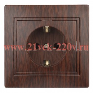 Розетка Intro Plano 1-202-10 с заземлением 2P+E Schuko, 16А-250В, IP20, СУ, венге