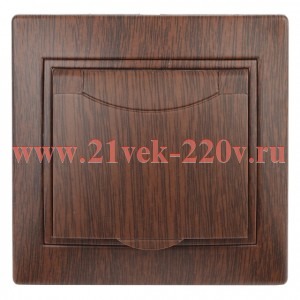 Розетка Intro Plano 1-203-10 с заземлением 2P+E Schuko с крышкой, 16А-250В, IP20, СУ, венге