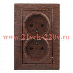 Розетка Intro Plano 1-204-10 без заземления двойная 2х2P, 16А-250В, IP20, СУ, венге
