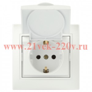 Розетка Intro Plano 1-203-06 с заземлением 2P+E Schuko с крышкой, 16А-250В, IP20, СУ, перламутр