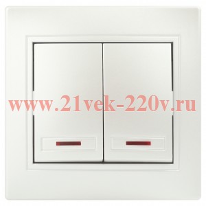 Выключатель Intro Plano 1-105-06 двухклавишный с подсветкой, 10А-250В, IP20, СУ, перламутр