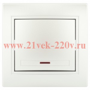 Выключатель Intro Plano 1-102-06 одноклавишный с подсветкой, 10А-250В, IP20, СУ, перламутр