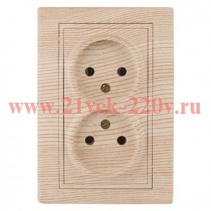 Розетка Intro Plano 1-204-11 без заземления двойная 2х2P, 16А-250В, IP20, СУ, сосна