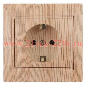 Розетка Intro Plano 1-202-11 с заземлением 2P+E Schuko, 16А-250В, IP20, СУ, сосна