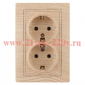 Розетка Intro Plano 1-205-11 с заземлением двойная 2X2P+E Schuko, 16А-250В, IP20, СУ, сосна