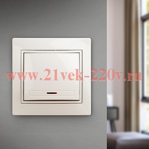 Выключатель Intro Plano 1-102-02 одноклавишный с подсветкой, 10А-250В, IP20, СУ, слоновая кость