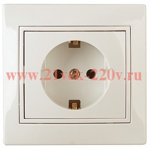 Розетка Intro Plano 1-206-02 с заземлением 2P+E Schuko со шторками, 16А-250В, IP20, СУ, слоновая кос