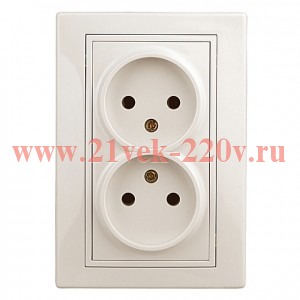 Розетка Intro Plano 1-204-02 без заземления двойная 2х2P, 16А-250В, IP20, СУ, Plano, слоновая кость