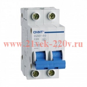 Выключатель автоматический модульный 2п B 63А 4.5кА DZ47-60 CHINT 185741