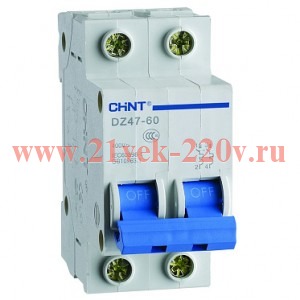 Выключатель автоматический модульный 2п B 50А 4.5кА DZ47-60 CHINT 185733