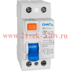 CHINT УЗО NL1-63 6kA 2P 63A 30mA тип AC (R)