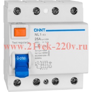 CHINT УЗО NL1-63 6kA 4P 63A 30mA тип AC (R)