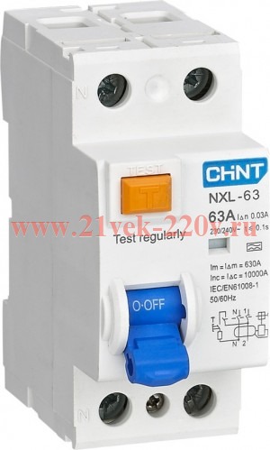 CHINT УЗО NXL-63 6kA 1P+N 63A 30mA AC (R)