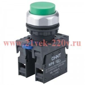 Кнопка управления NP8-10GND/3 1НО зел. AC 110В-220В(LED) IP65 (R) CHINT 667310