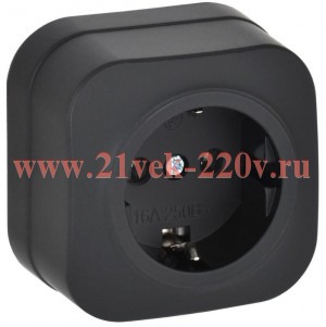 Розетка 1-ая ИЭК GLORY с заземлением открытой установки 16А РС20-3-ХЧм черный матовый ERH11-K02M-16