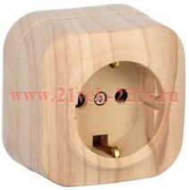 Розетка 1-ая с заземлением открытой установки 16А РС20-3-ХС GLORY IEK сосна ERH11-K34-16